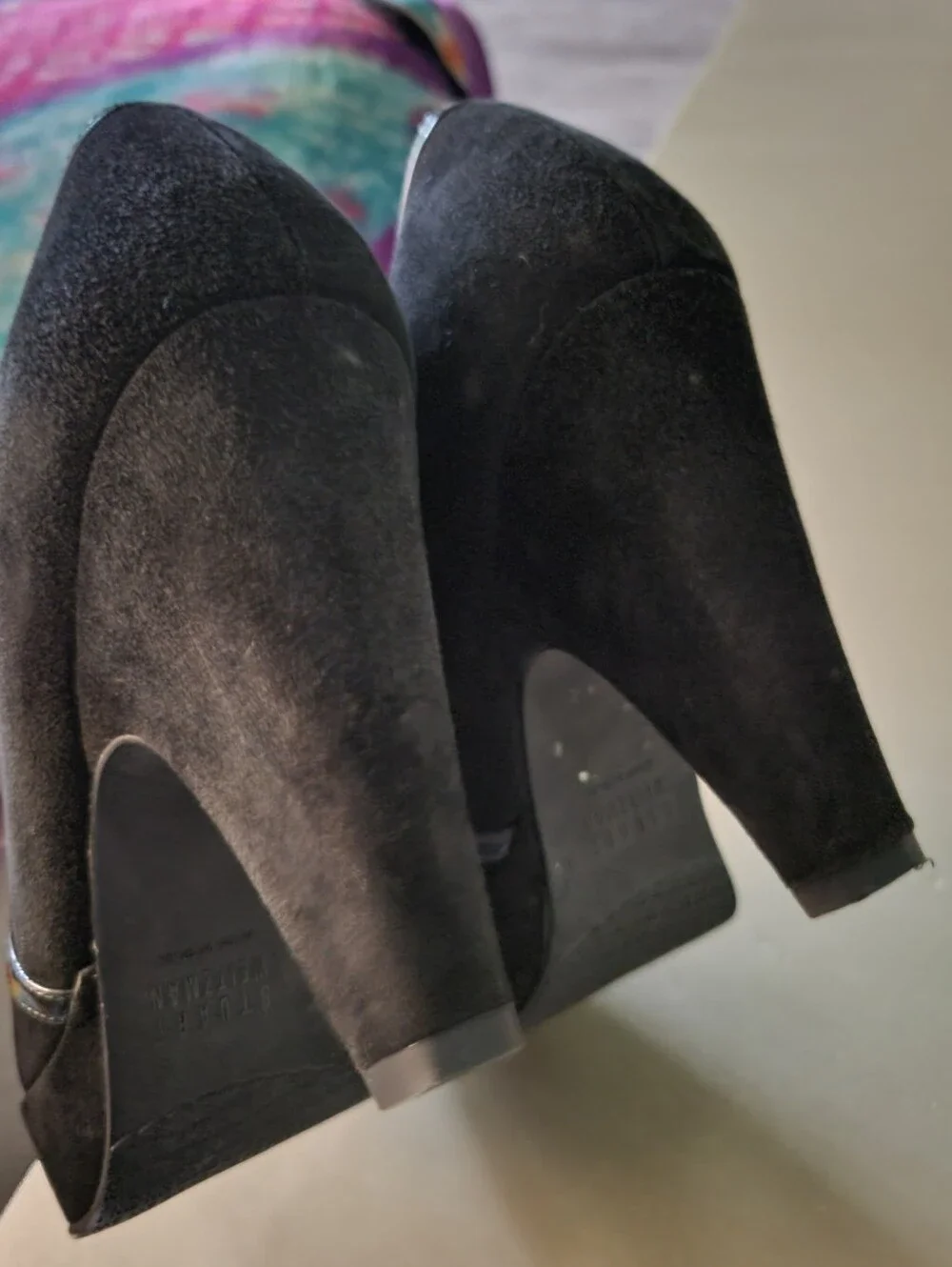 Stuart Weitzman Heeled Loafers Black Suede Leather Classic Quiet Luxury Career 6